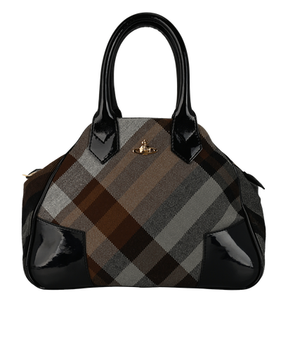 Medium Yasmine, &pound;225, Handbags, Black/Brown, Fabric/Patent Leather, Front view